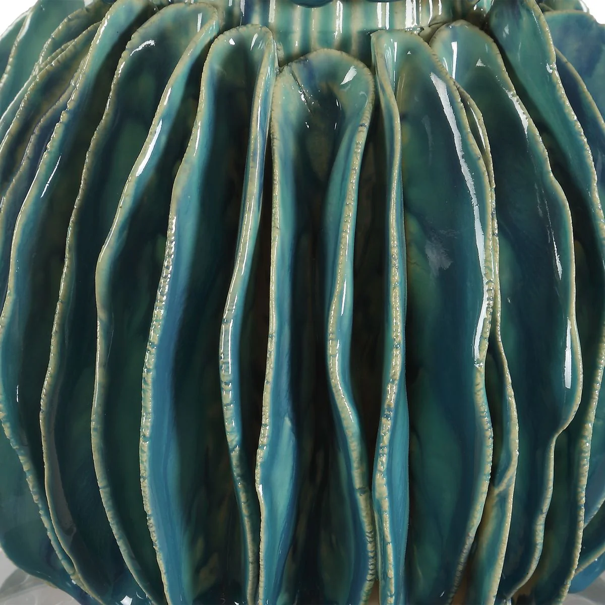 Uttermost Bonaire Teal Blue Glazed Ceramic Table Lamp With White Linen Shade - Image 4