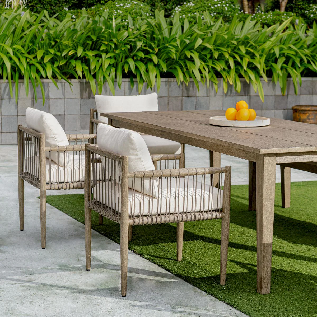 Uttermost Borneo Dark Gray Mahogany With Oyster White Cushion Outdoor Dining Chair - Image 2