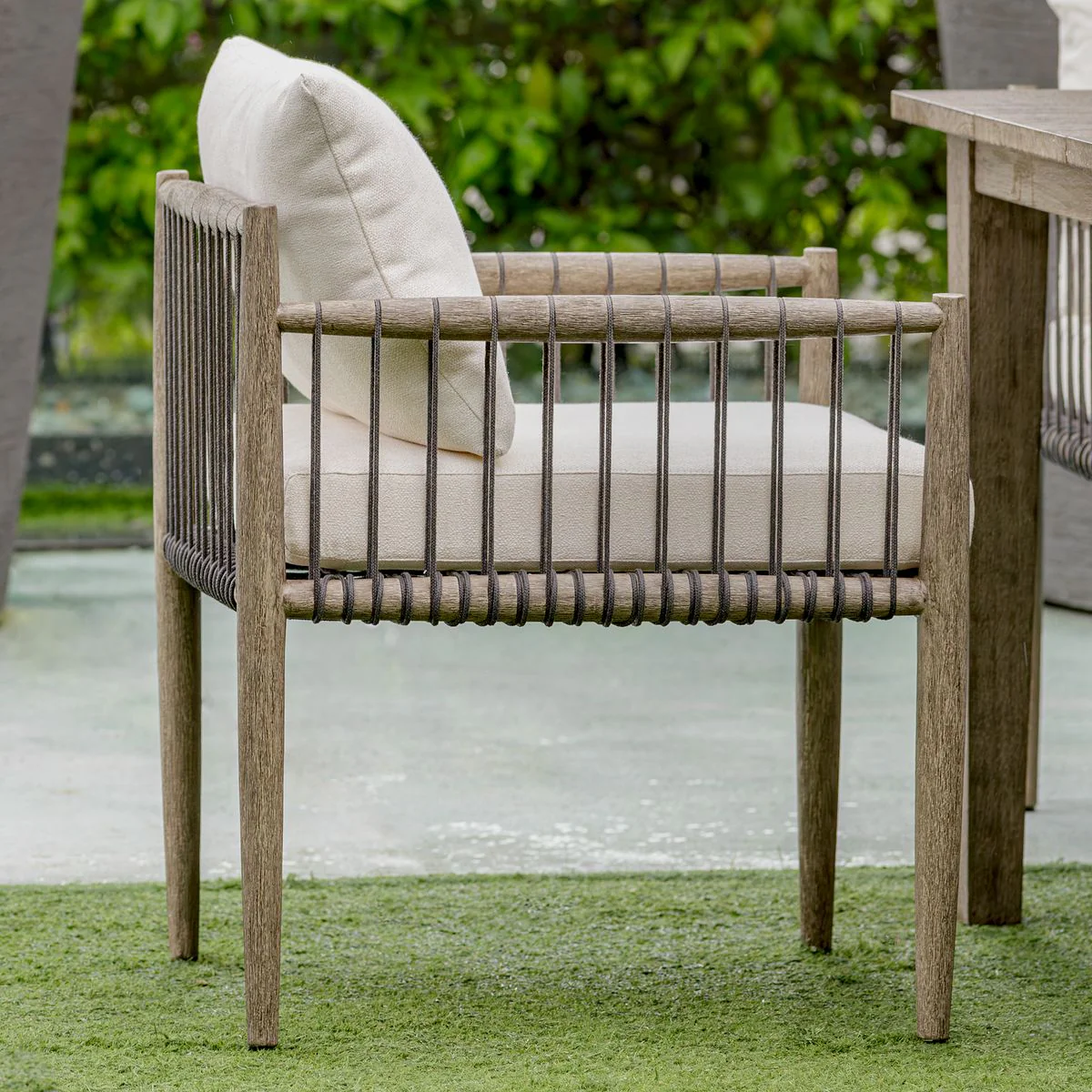 Uttermost Borneo Dark Gray Mahogany With Oyster White Cushion Outdoor Dining Chair - Image 3