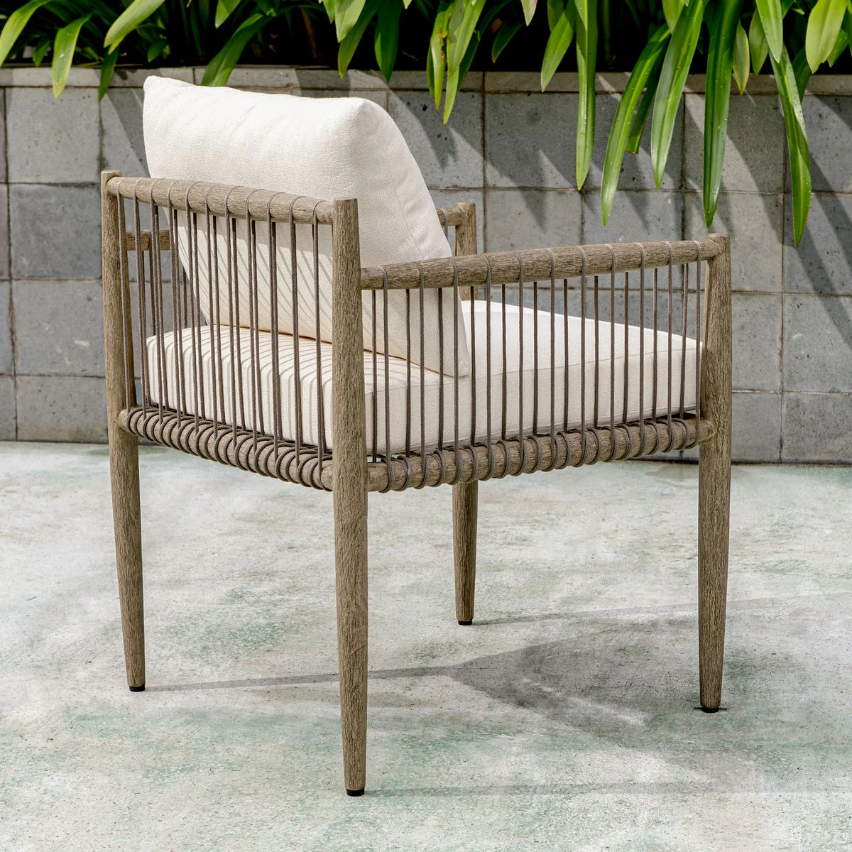 Uttermost Borneo Dark Gray Mahogany With Oyster White Cushion Outdoor Dining Chair - Image 4