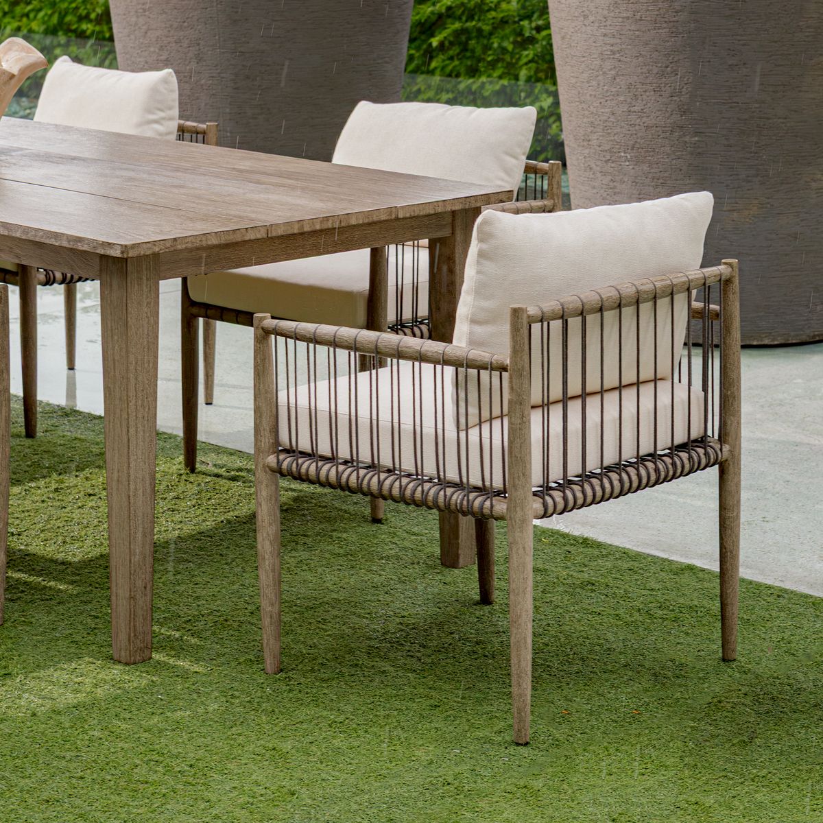 Uttermost Borneo Dark Gray Mahogany With Oyster White Cushion Outdoor Dining Chair - Image 7
