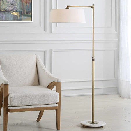Uttermost Branch Out Antiqued Brush Brass and Marble Floor Lamp With White Linen Shade - Image 3