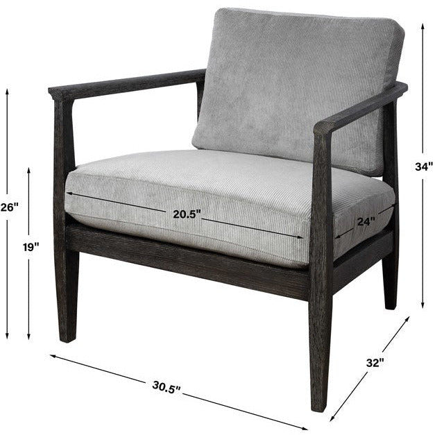 Uttermost Brunei Steel Gray Fabric Dark Ebony Wood Modern Accent Chair - Image 9