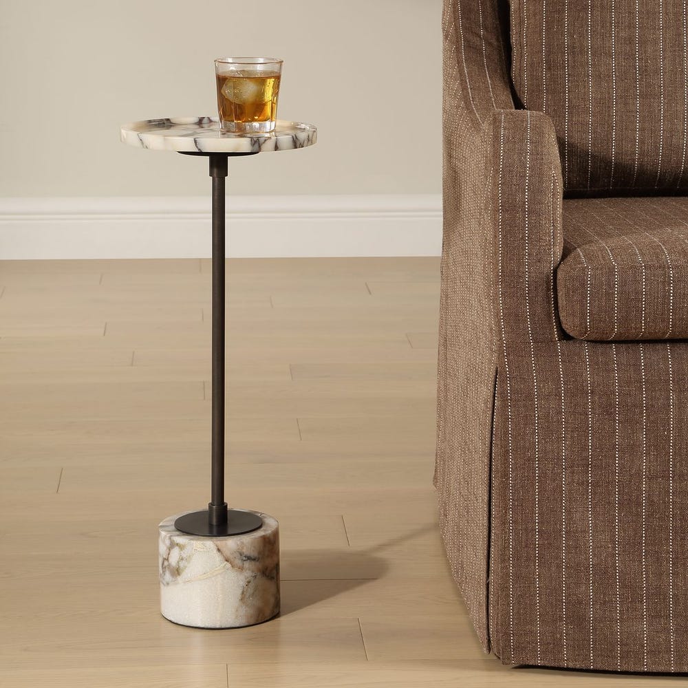 Uttermost Brunson White Marble Drink Table - Image 2