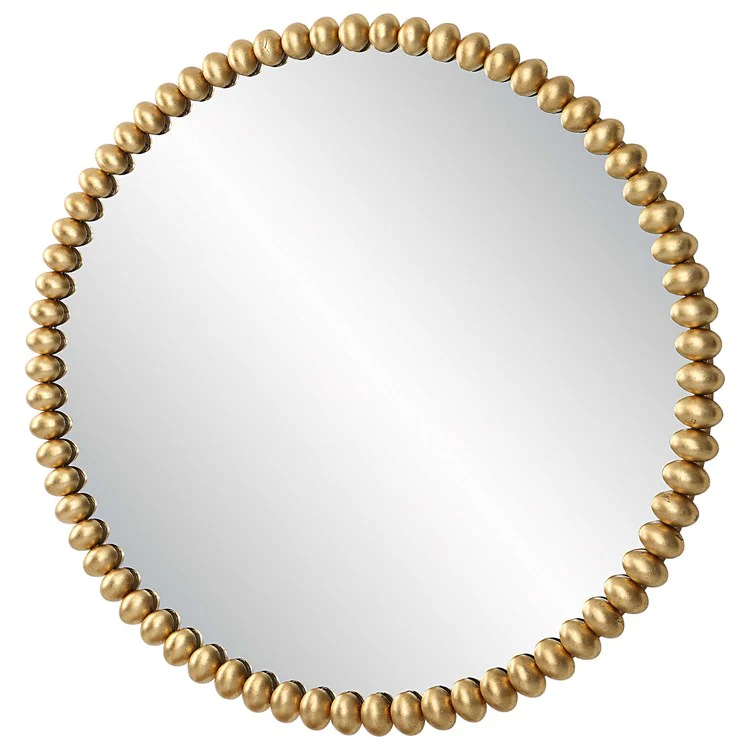 Uttermost Byzantine Antiqued Gold Leaf Beaded Round Mirror - Image 3