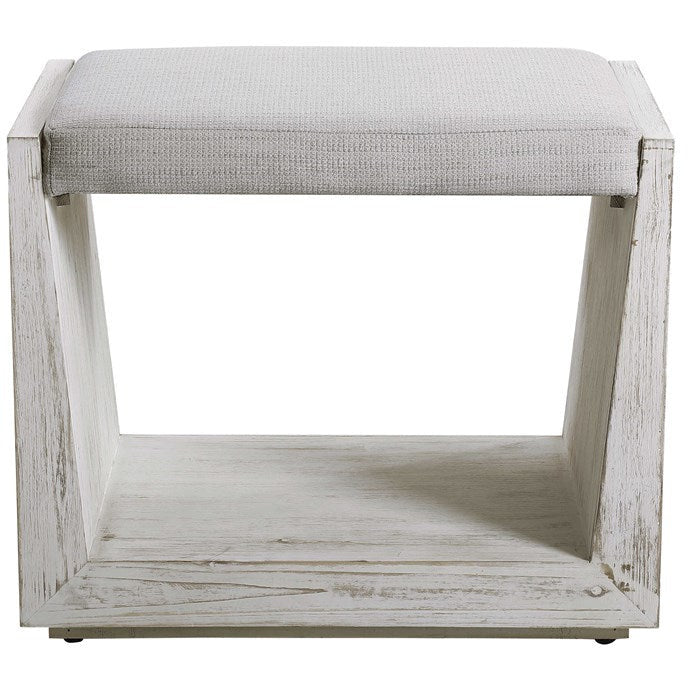 Uttermost Cabana White Fabric Seat Coastal Whitewashed Wood Small Bench - Image 2