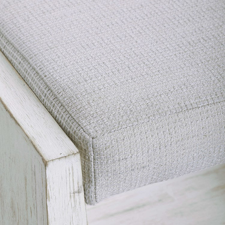Uttermost Cabana White Fabric Seat Coastal Whitewashed Wood Small Bench - Image 4