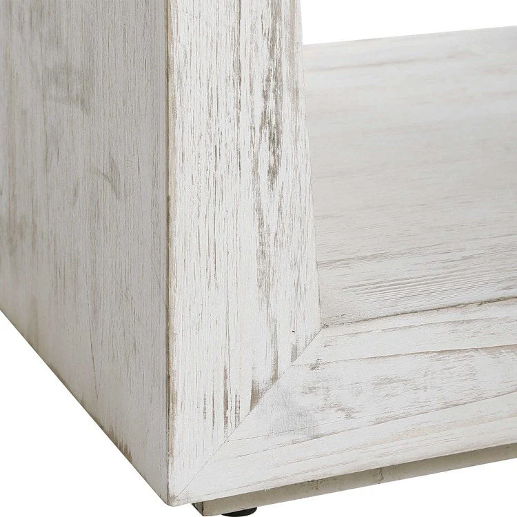Uttermost Cabana White Fabric Seat Coastal Whitewashed Wood Small Bench - Image 5