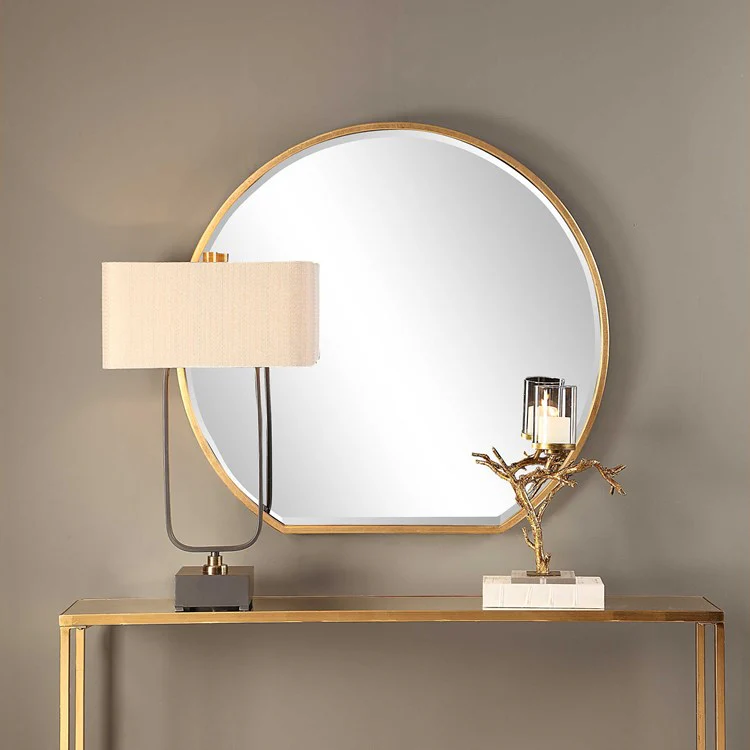 Uttermost Cabell Metallic Gold Leaf Iron Round Mirror - Image 2