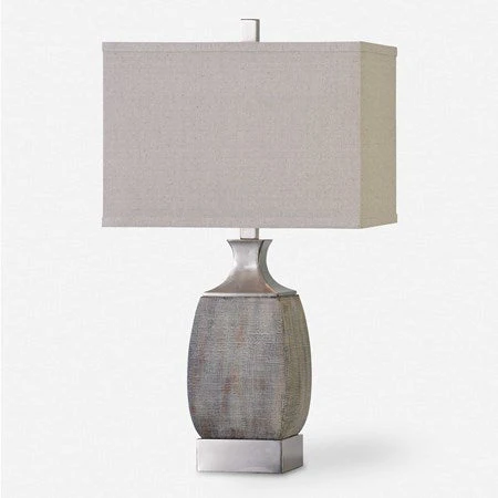 Uttermost Caffaro Textured Rust Bronze Ceramic Table Lamp With Light Beige Linen Shade - Image 2