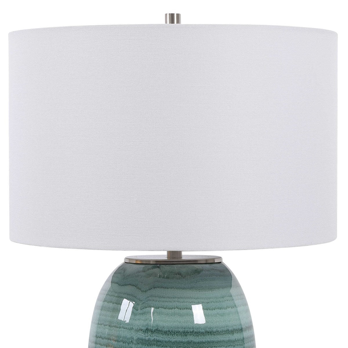 Uttermost Caicos Aqua and Teal Crackle Glazed Ceramic Table Lamp With White Linen Shade - Image 4