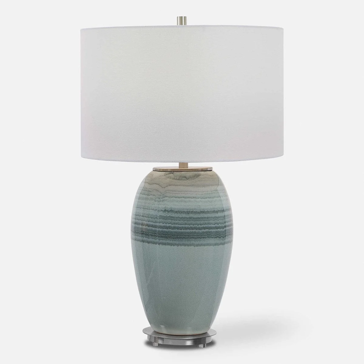 Uttermost Caicos Aqua and Teal Crackle Glazed Ceramic Table Lamp With White Linen Shade - Image 6