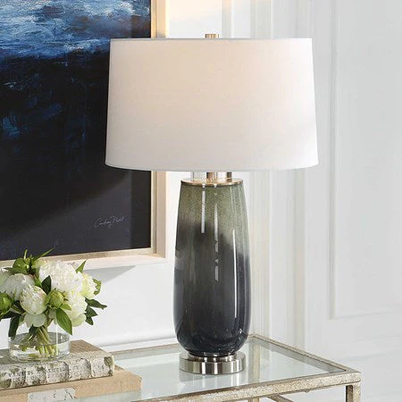 Uttermost Campa Green and Gray Blue Ombré Ceramic Table Lamp With White Shade