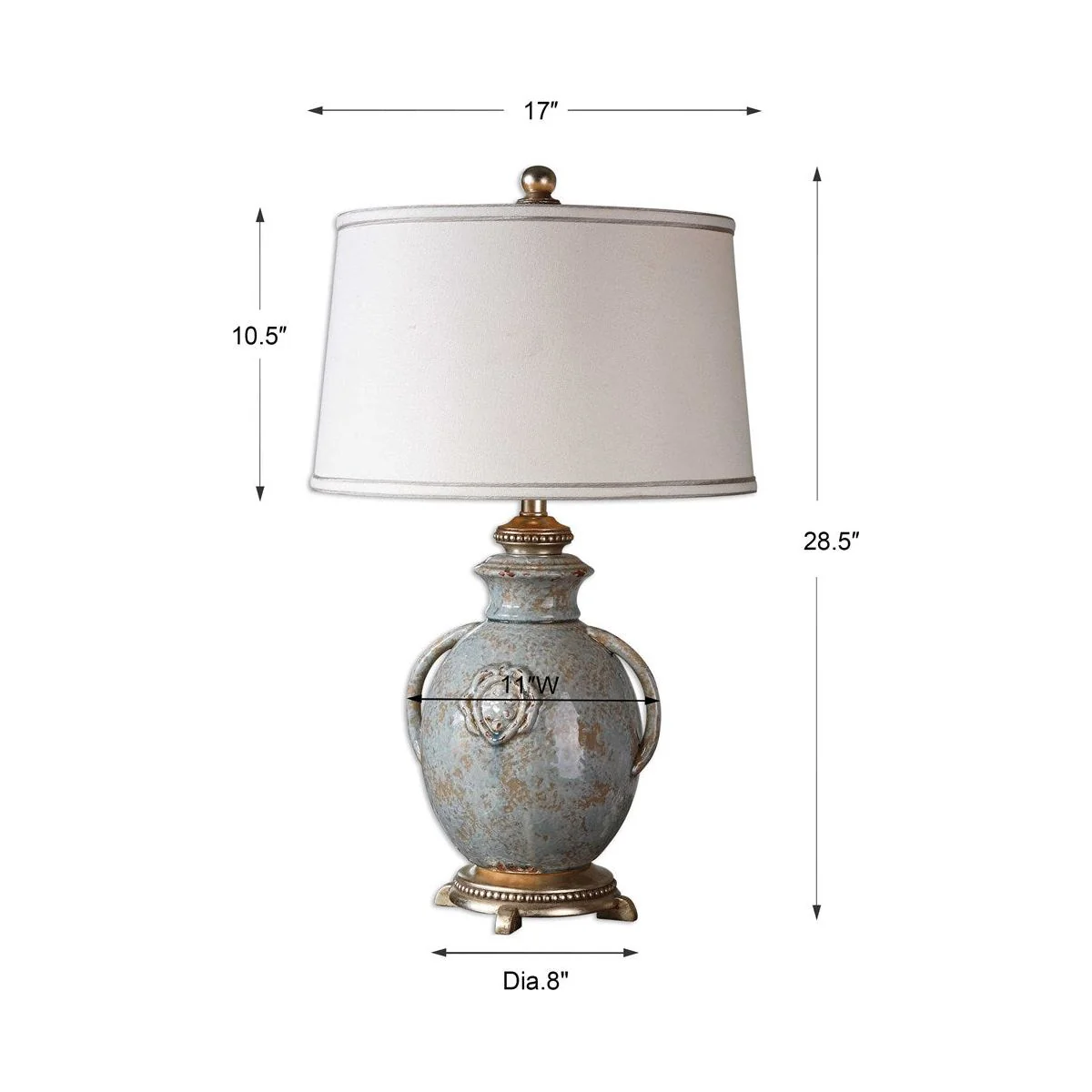 Uttermost Cancello Light Blue Glazed Ceramic Table Lamp With Off-White Linen Shade - Image 3