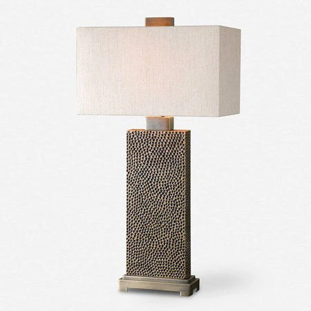 Uttermost Canfield Blackened Brown and Bronze Table Lamp With Beige Linen Shade - Image 2