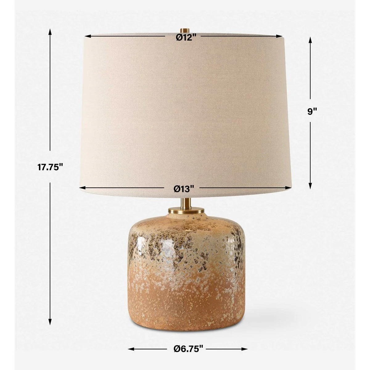 Uttermost Canyon Chocolate and Tan Mottled Glazed Terracotta Table Lamp With Beige Linen Shade - Image 7