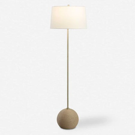 Uttermost Captiva Antiqued Brass Iron and Rattan Floor Lamp, Brass With White Linen Shade - Image 2