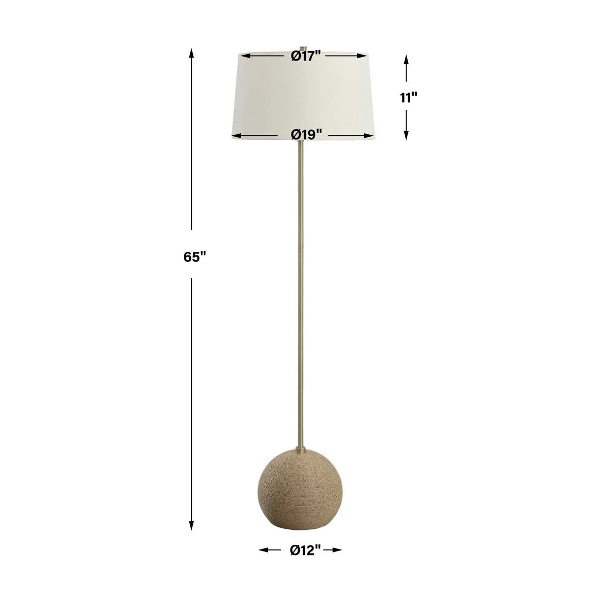 Uttermost Captiva Antiqued Brass Iron and Rattan Floor Lamp, Brass With White Linen Shade - Image 5