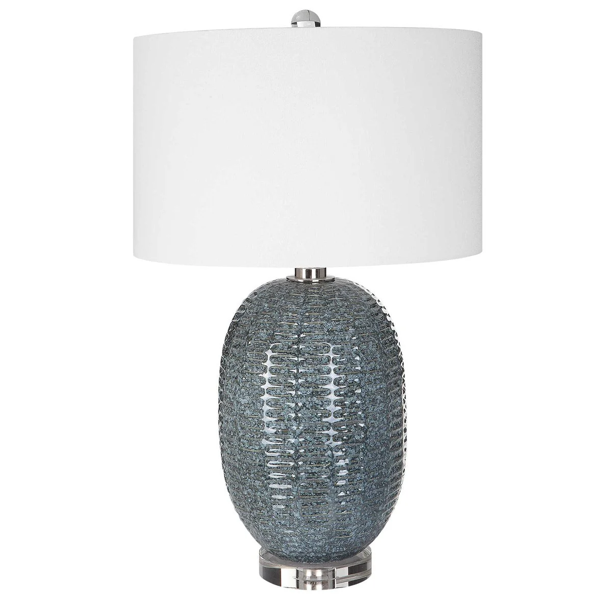 Uttermost Caralina Blue Green Glazed Textured Ceramic Table Lamp With White Linen Shade - Image 3
