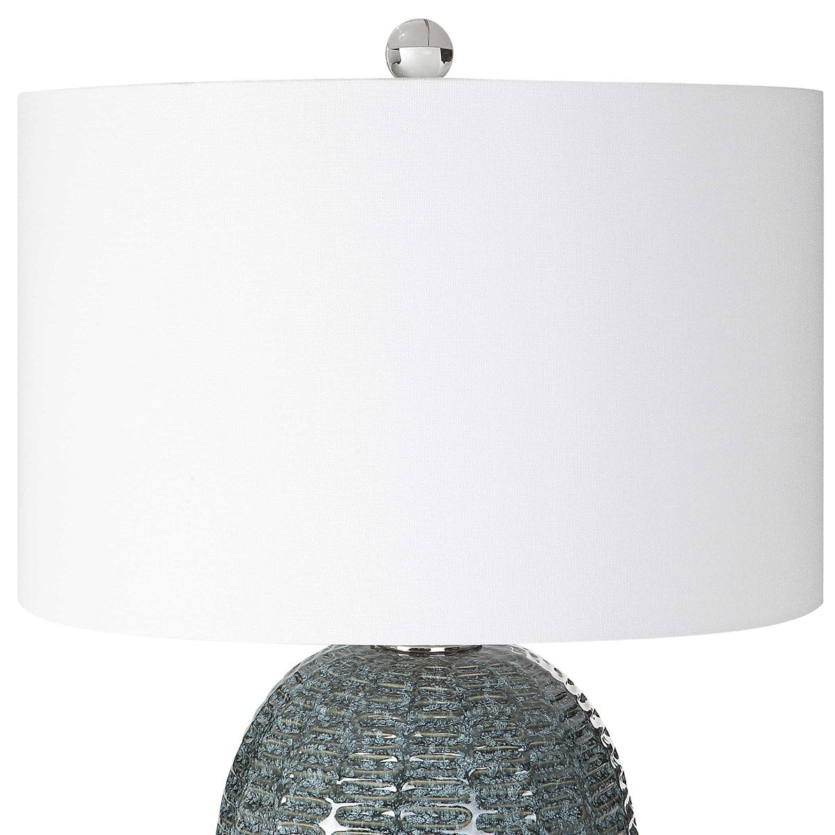 Uttermost Caralina Blue Green Glazed Textured Ceramic Table Lamp With White Linen Shade - Image 6