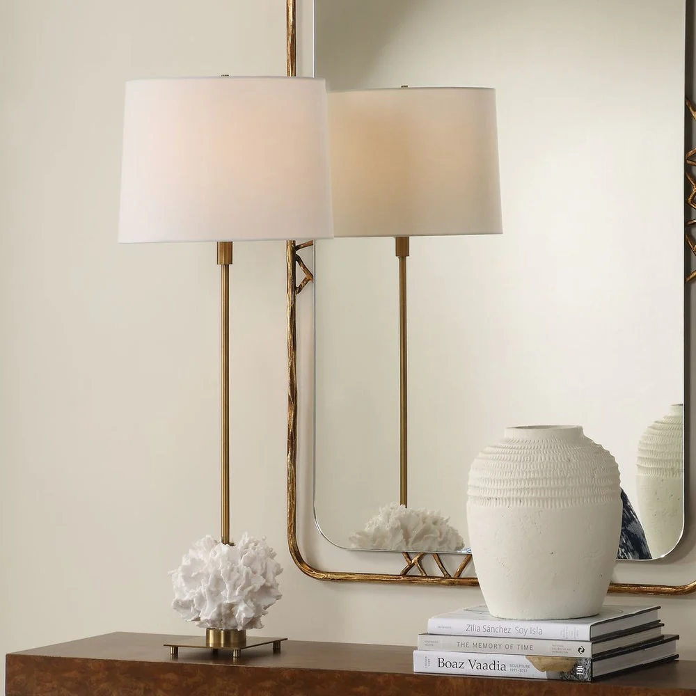 Uttermost Caronia Ivory Toned Coral Sculpture Buffet Lamp With Linen Shade
