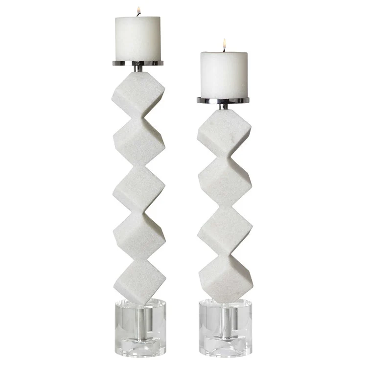 Uttermost Casen Sculptural Ivory Stone and Crystal Set of 2 Candle Holders ~ Candles Included - Image 3