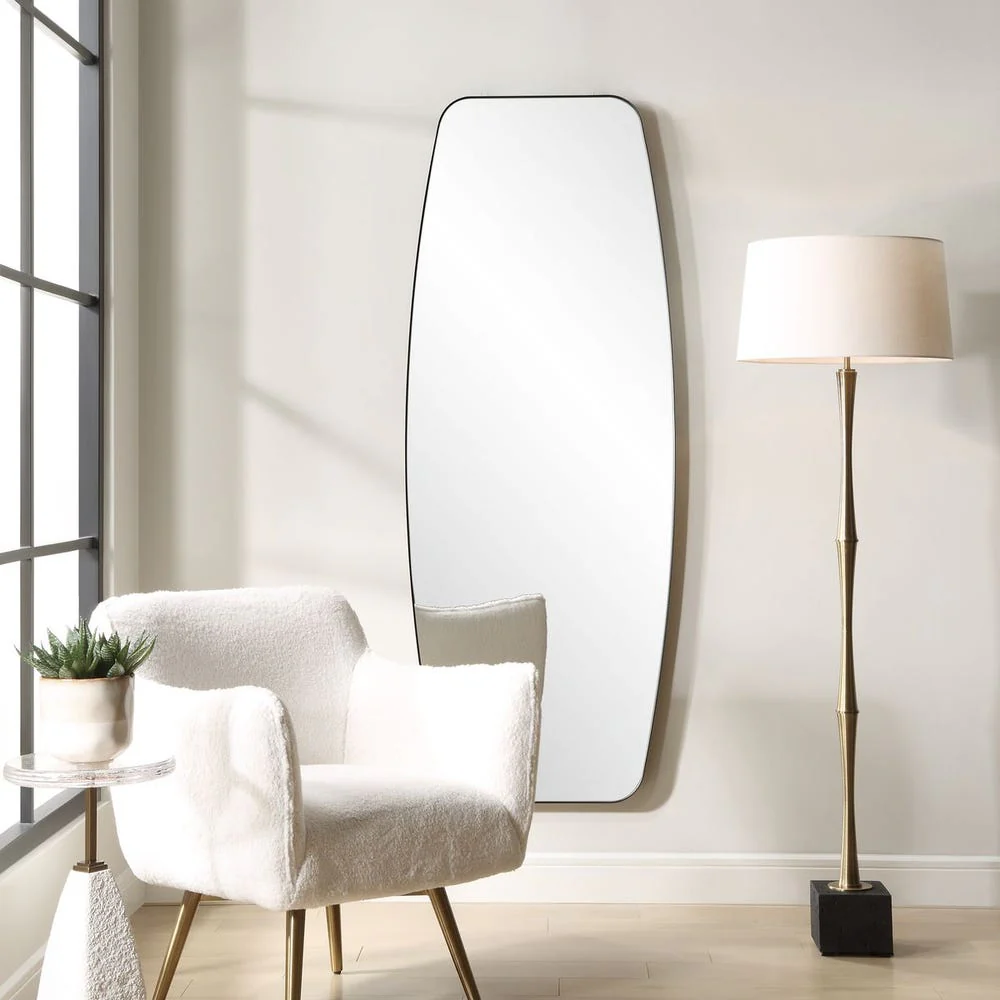 Uttermost Caspian Sleek Satin Black Curved Mirror - Image 2