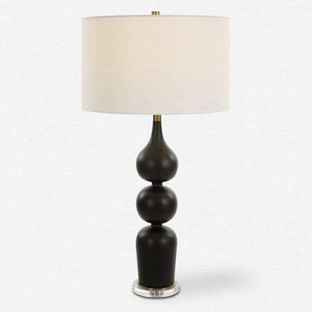 Uttermost Caviar Matte Black Glazed Ceramic Table Lamp With White Linen Shade - Image 2
