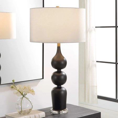 Uttermost Caviar Matte Black Glazed Ceramic Table Lamp With White Linen Shade - Image 3