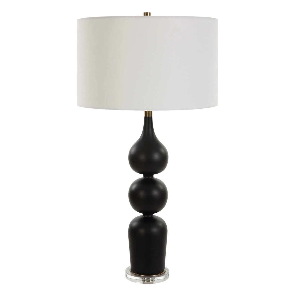 Uttermost Caviar Matte Black Glazed Ceramic Table Lamp With White Linen Shade - Image 4