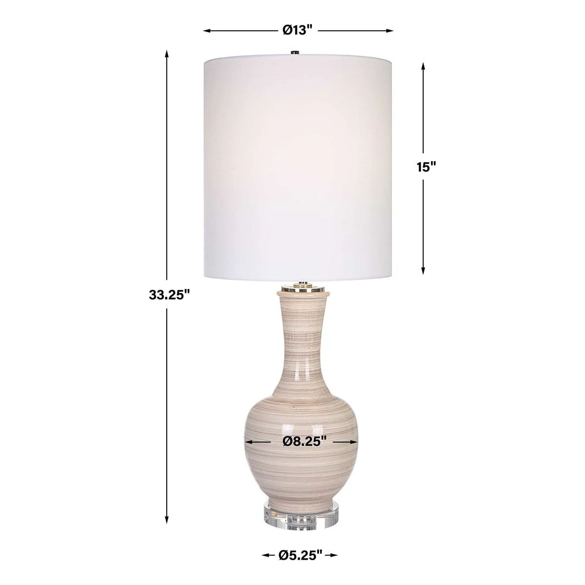 Uttermost Chalice Taupe, Tan and Charcoal Ceramic Table Lamp With White Linen Shade - Image 9