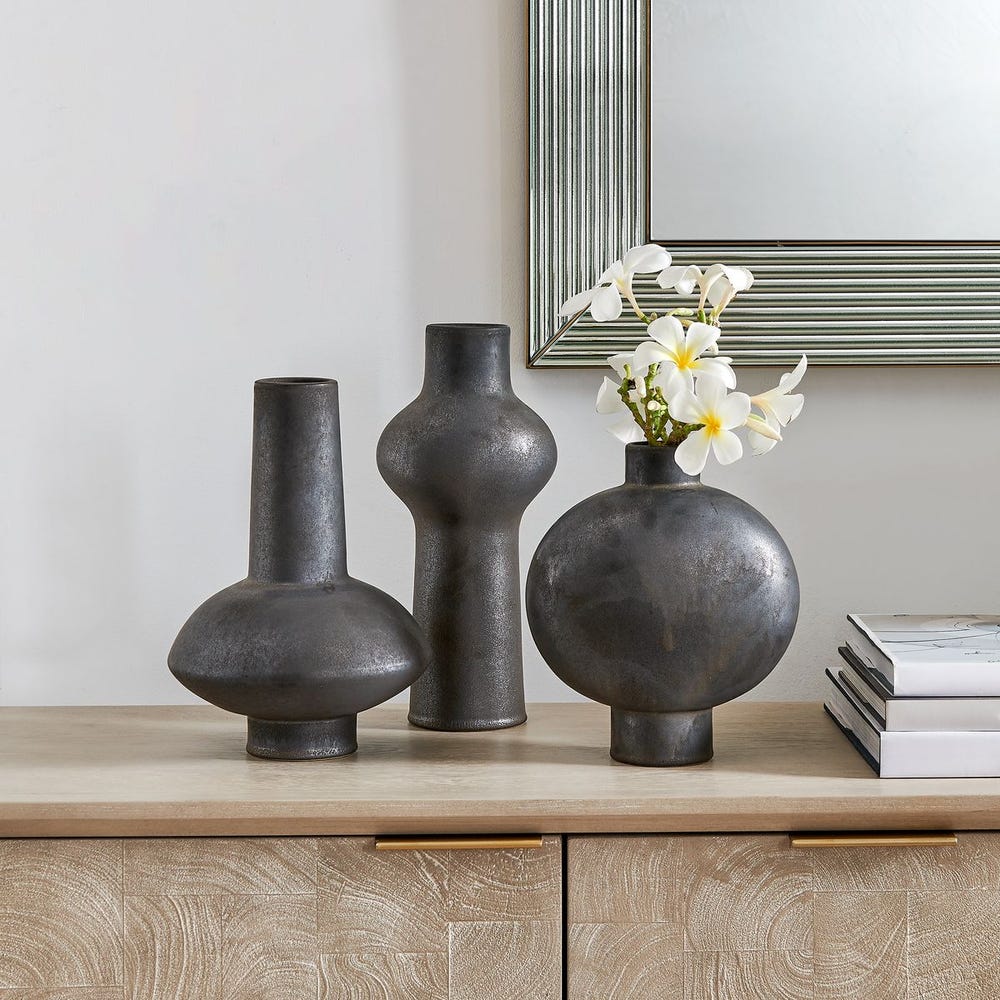 Uttermost Charcoal Bloom Vases ~ Set Of 3 ~ Indoor And Outdoor Use