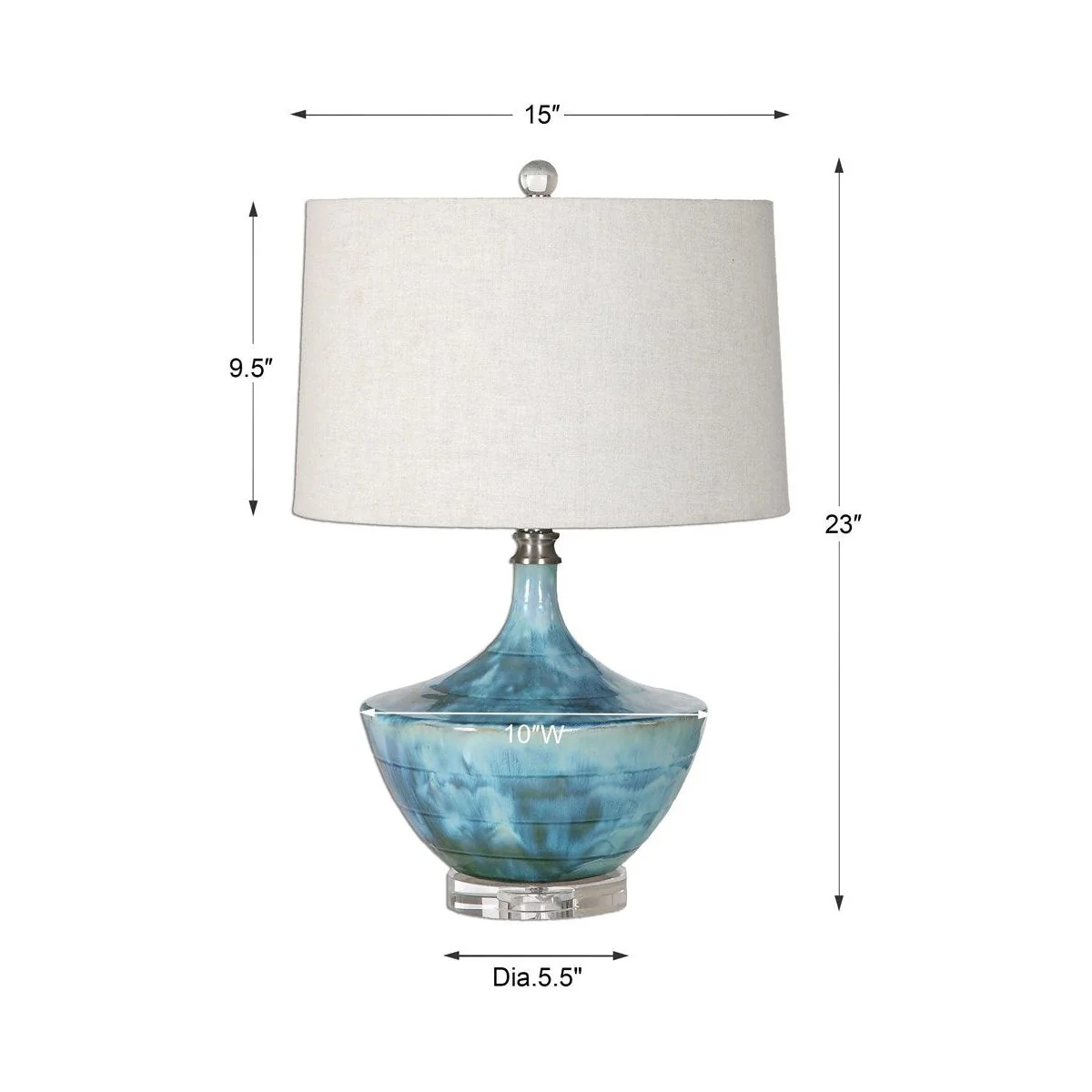 Uttermost Chasida Blue Tie Dyed Glazed Ceramic Table Lamp With Light Beige Linen Shade - Image 3