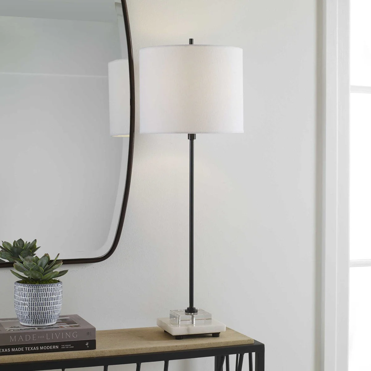 Uttermost Ciara Black Metal and Crystal Buffet Lamp With White Linen Shade - Image 2