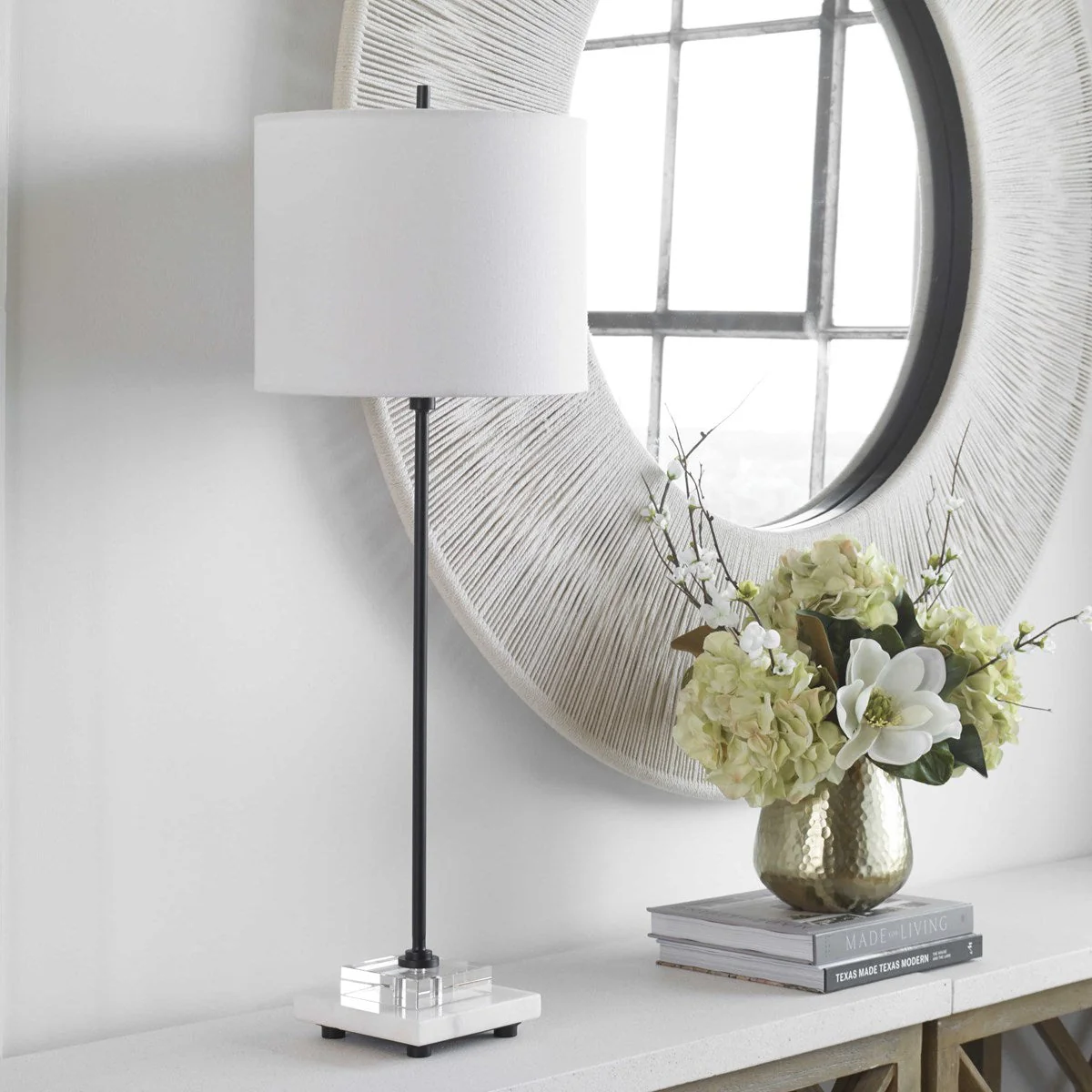 Uttermost Ciara Black Metal and Crystal Buffet Lamp With White Linen Shade - Image 5