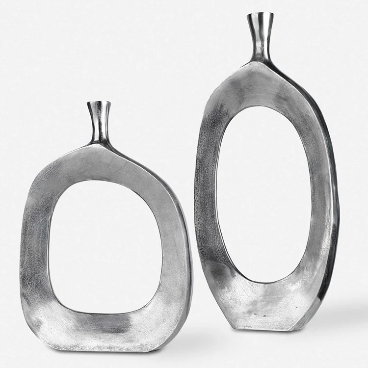 Uttermost Cierra Textured Nickel Sculptural Set of 2 Vases - Image 2