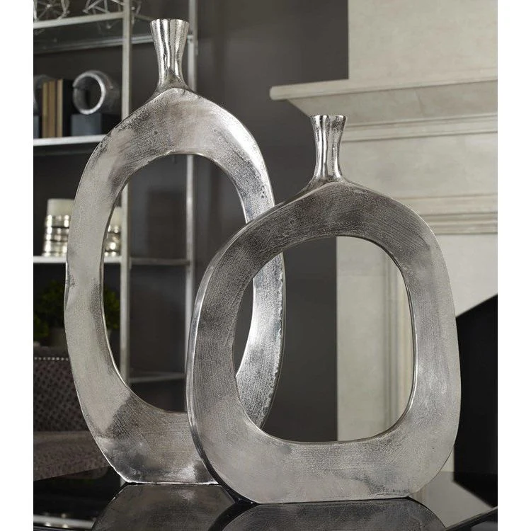 Uttermost Cierra Textured Nickel Sculptural Set of 2 Vases - Image 3