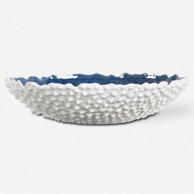 Uttermost Ciji White and Blue Textured Ceramic Bowl