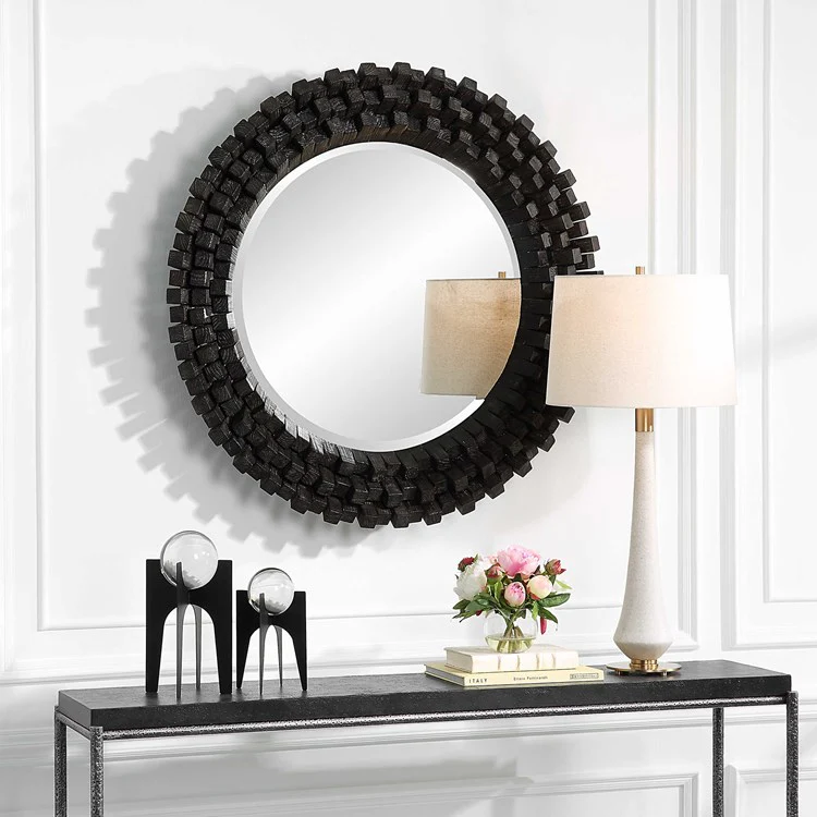 Uttermost Circle of Piers Black Wood Round Mirror - Image 3