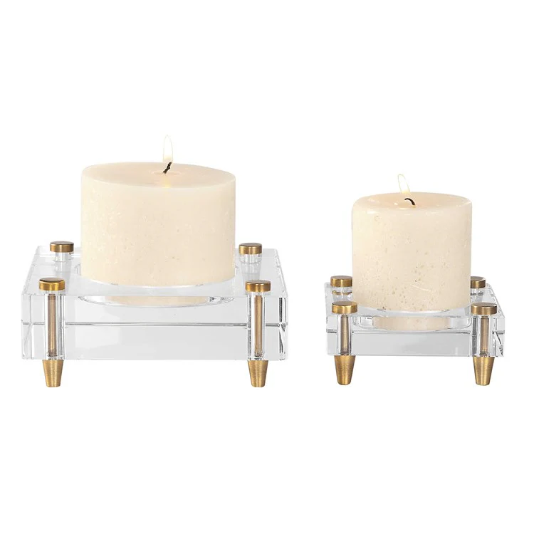 Uttermost Claire Crystal Blocks and Brass Set of 2 Candle Holders ~ Candles Included - Image 4