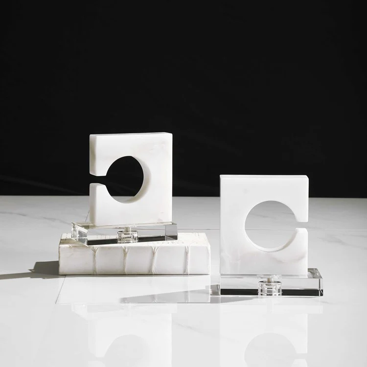 Uttermost Clarin White and Gray Marble Contemporary Bookends - Image 2