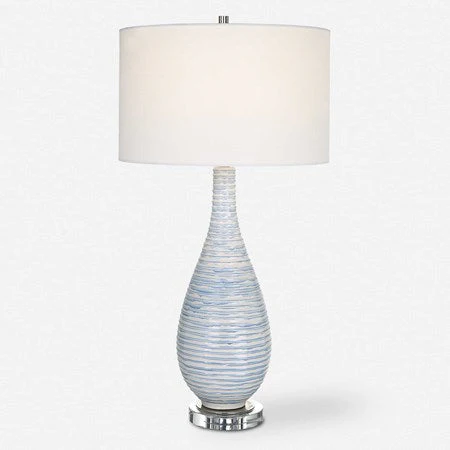 Uttermost Clariot Blue and White Glazed Ceramic Table Lamp With White Linen Shade - Image 2