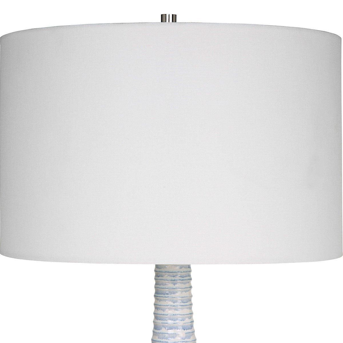 Uttermost Clariot Blue and White Glazed Ceramic Table Lamp With White Linen Shade - Image 4