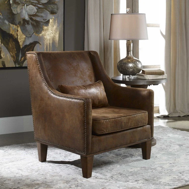 Uttermost Clay Velvety Soft Brown Fabric Armchair