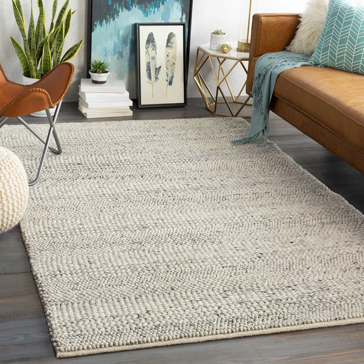 Uttermost Clifton Hand Woven Gray and Ivory Wool Rug ~  5' x 8' - Image 3