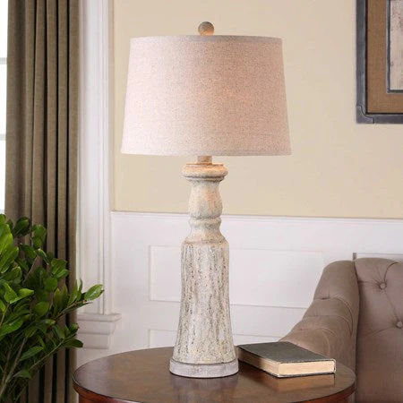Uttermost Cloverly Set of 2 Antiqued Ivory Ceramic Table Lamps With Oatmeal Linen Shades - Image 2