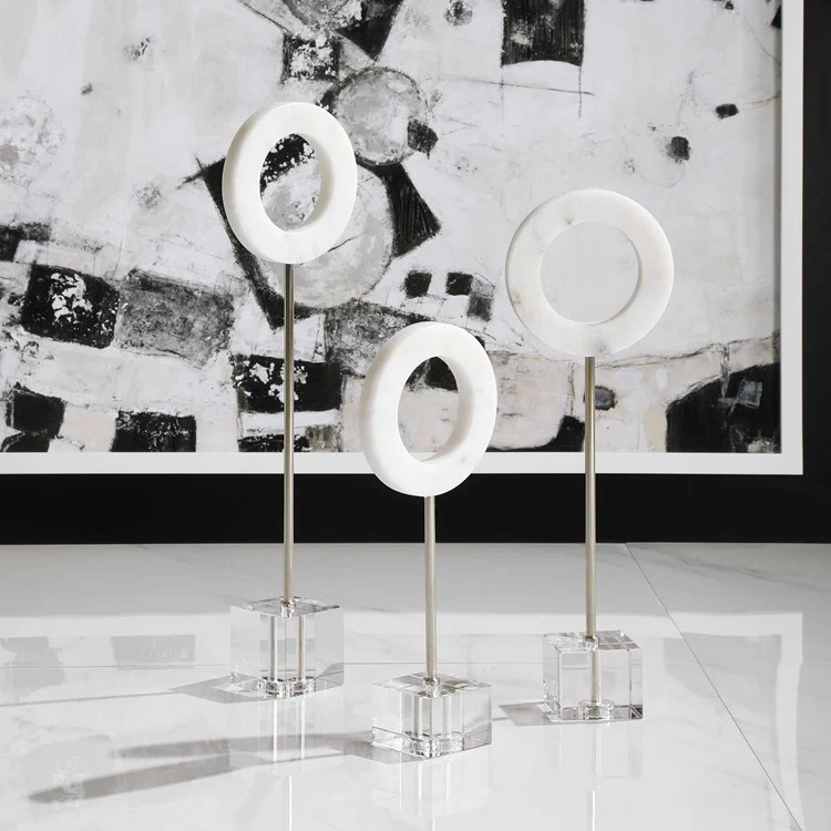 Uttermost Coin Toss White Marble Rings Set of 3 Sculptural Objects - Image 3