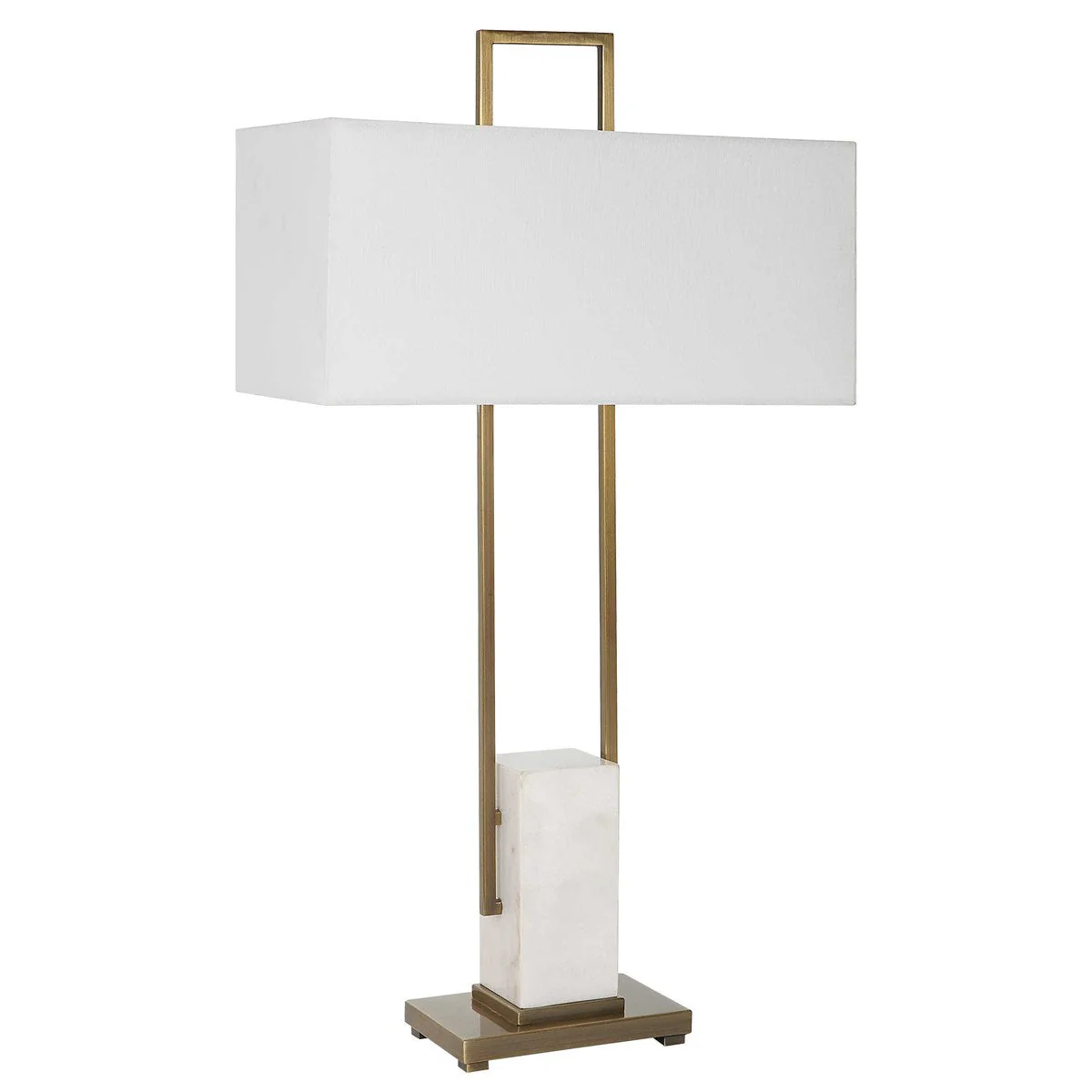 Uttermost Column Brass and Marble Table Lamp With White Linen Shade - Image 5