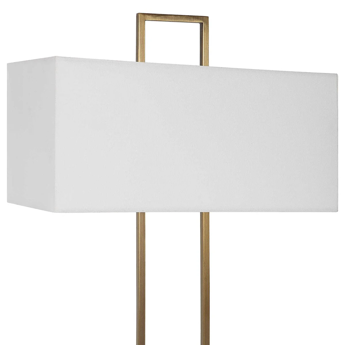 Uttermost Column Brass and Marble Table Lamp With White Linen Shade - Image 6