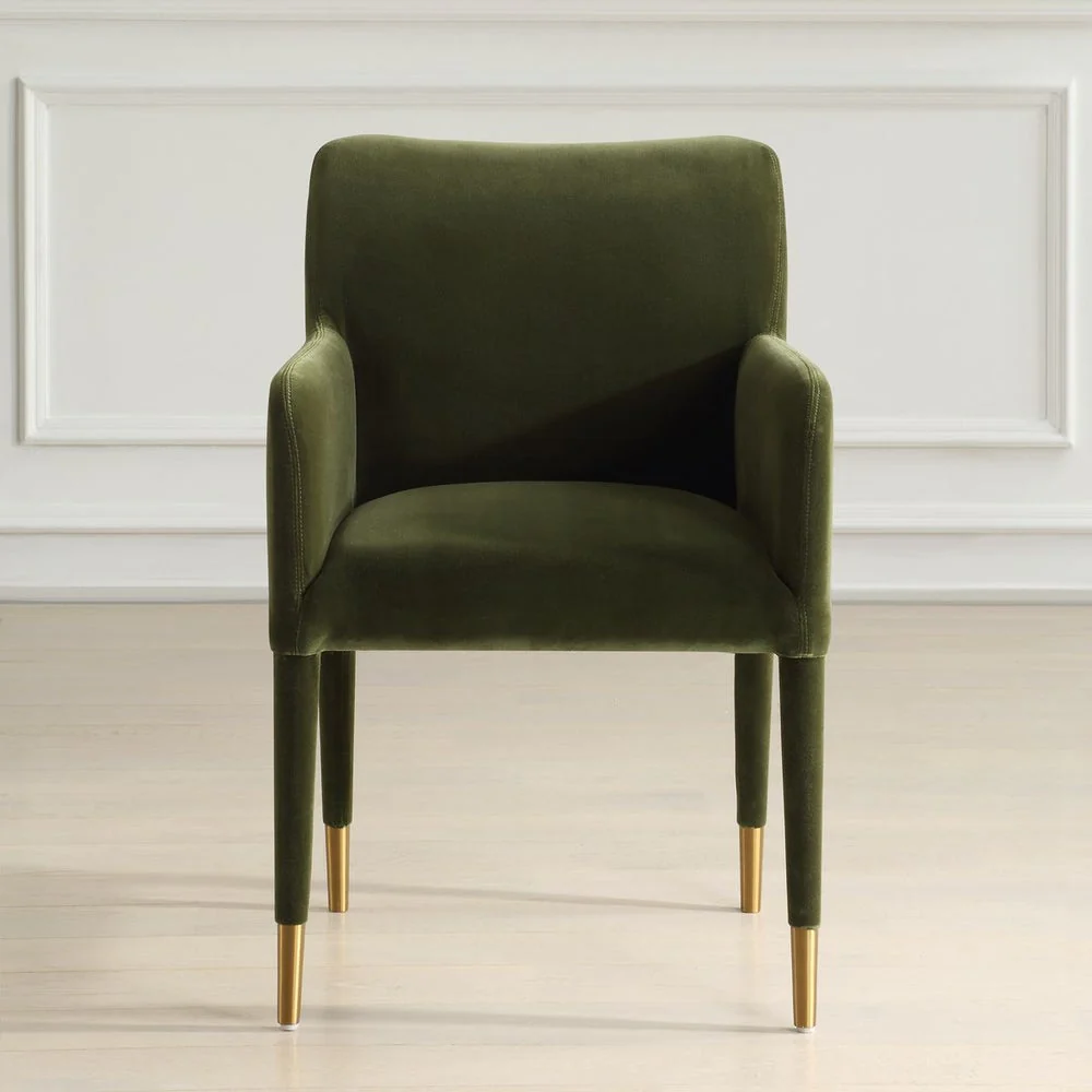 Uttermost Conifer Moss Green Velvet Modern Dining Armchair